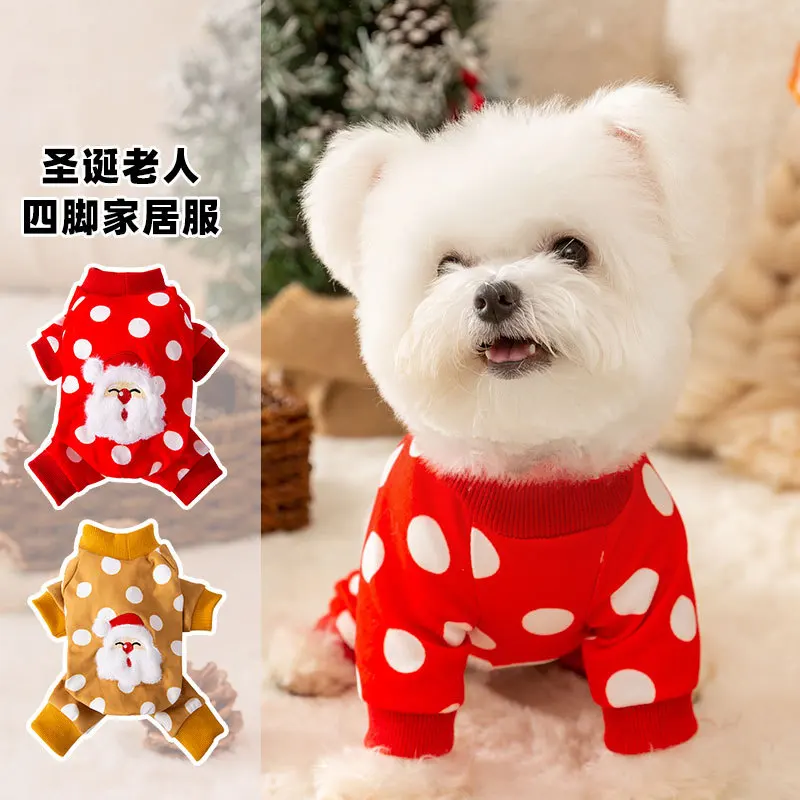 Christmas Clothes Autumn Winter Dog Dot Santa Claus Home Clothing Cat Warm Four Legged Clothes Suitability Small Medium Dogs