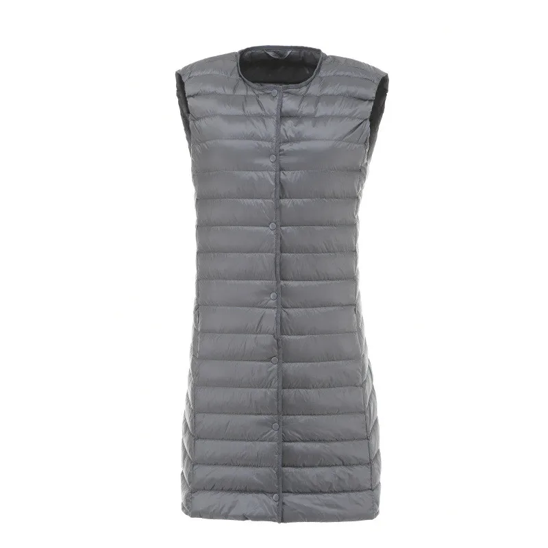 Autunno inverno senza maniche gilet donna leggero sottile bianco piumino d'anatra cappotto donna monopetto Midi lungo canotta