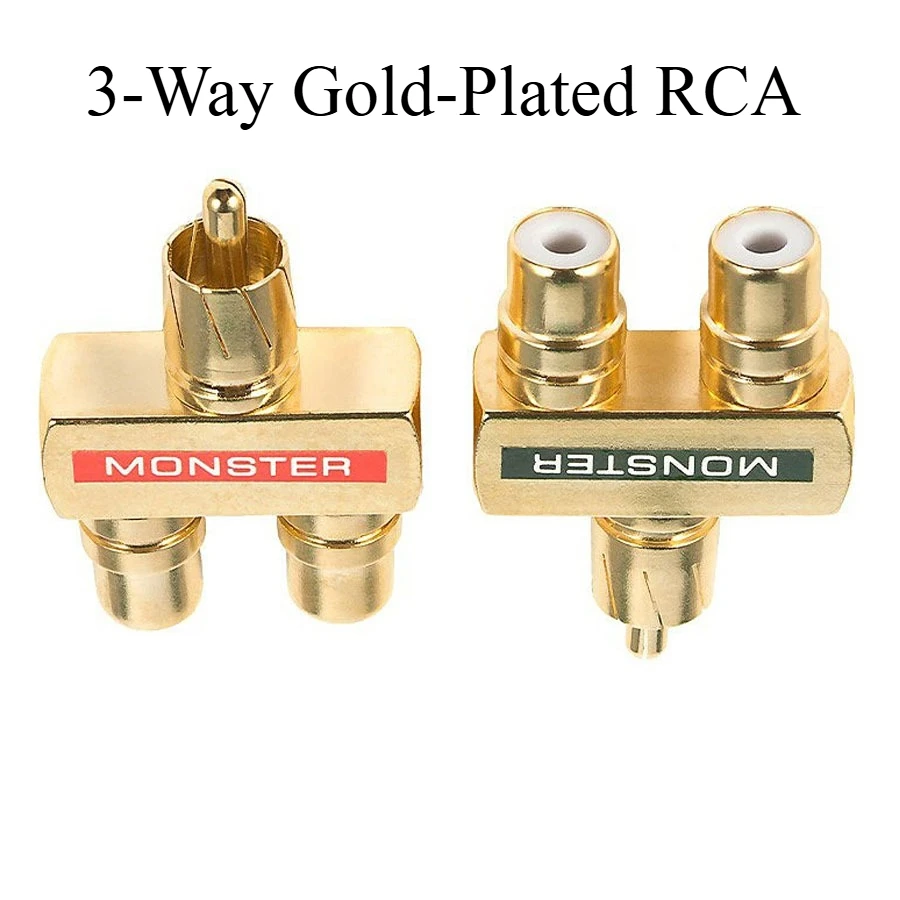 2PCS 3-Way Gold-Plated RCA Connectors - Male Plug to 2 Female Socket Adapters for Hi-Fi Audio/Video Systems ﻿