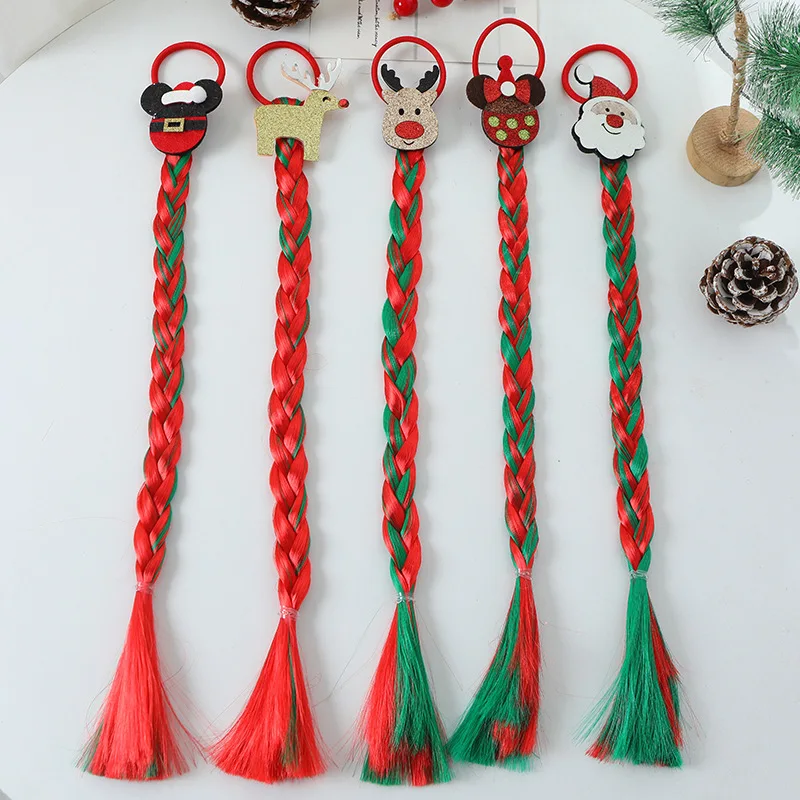 

Synthetic fabric Hairpieces Elastic Band Ponytail Wigs with Hair Accessories for Girls Christmas Party Decorations