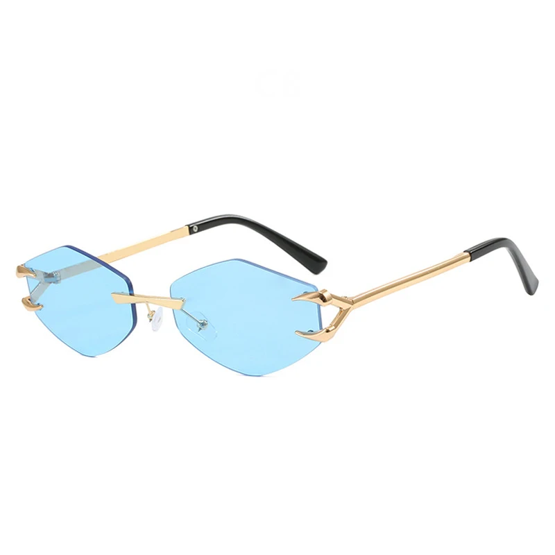 Rimless Polygonal Sunglasses Women 2024 Small Metal Frame Hexagon Punk Ladies Sun glasses Shades Unique Polygon Shades