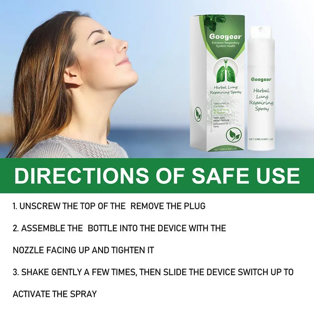 2pcs Natural 20ml Lung Cleaning Spray Safe Lung Detoxification Herbal Cleaning Spray Care Medical Traditional Repair Nasal Spray