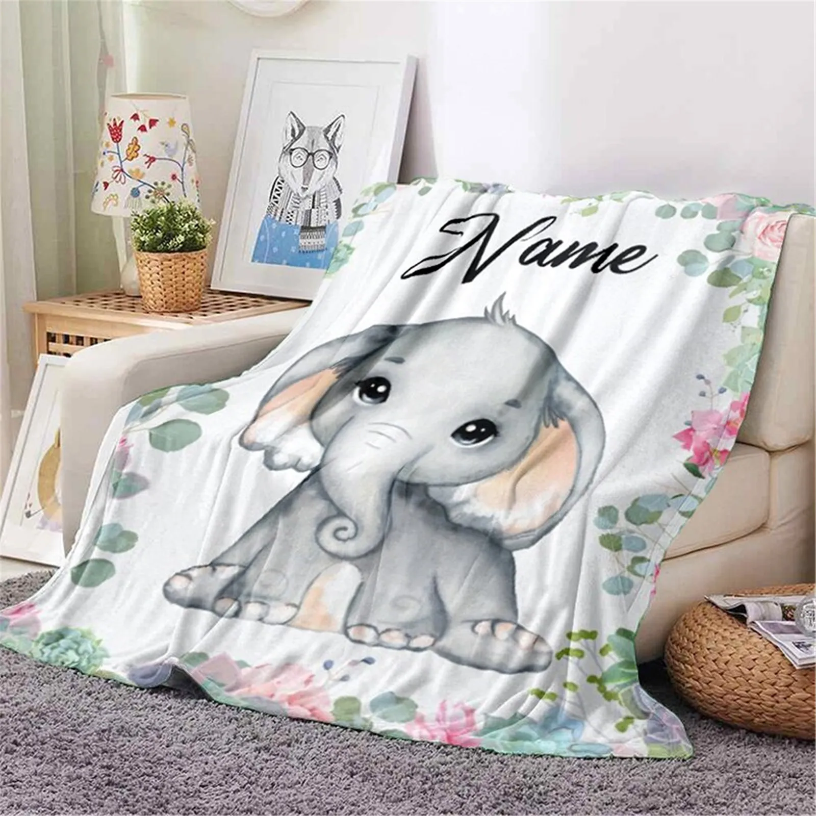 

Custom Name Blankets Kids Girl Boy Animals 3D Printed Throw Blankets for Beds Flannel Baby Comforting Quilts