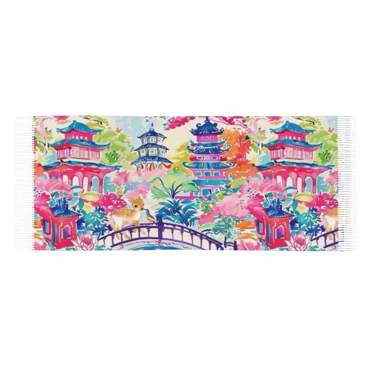 شال حديقة Chinoiserie وشاح شرابة