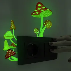 Cartoon Colorful Mushroom Luminous Wall Stickers Glow in the Dark Fluorescent Light Switch Stickers for Kids Room Home Decor