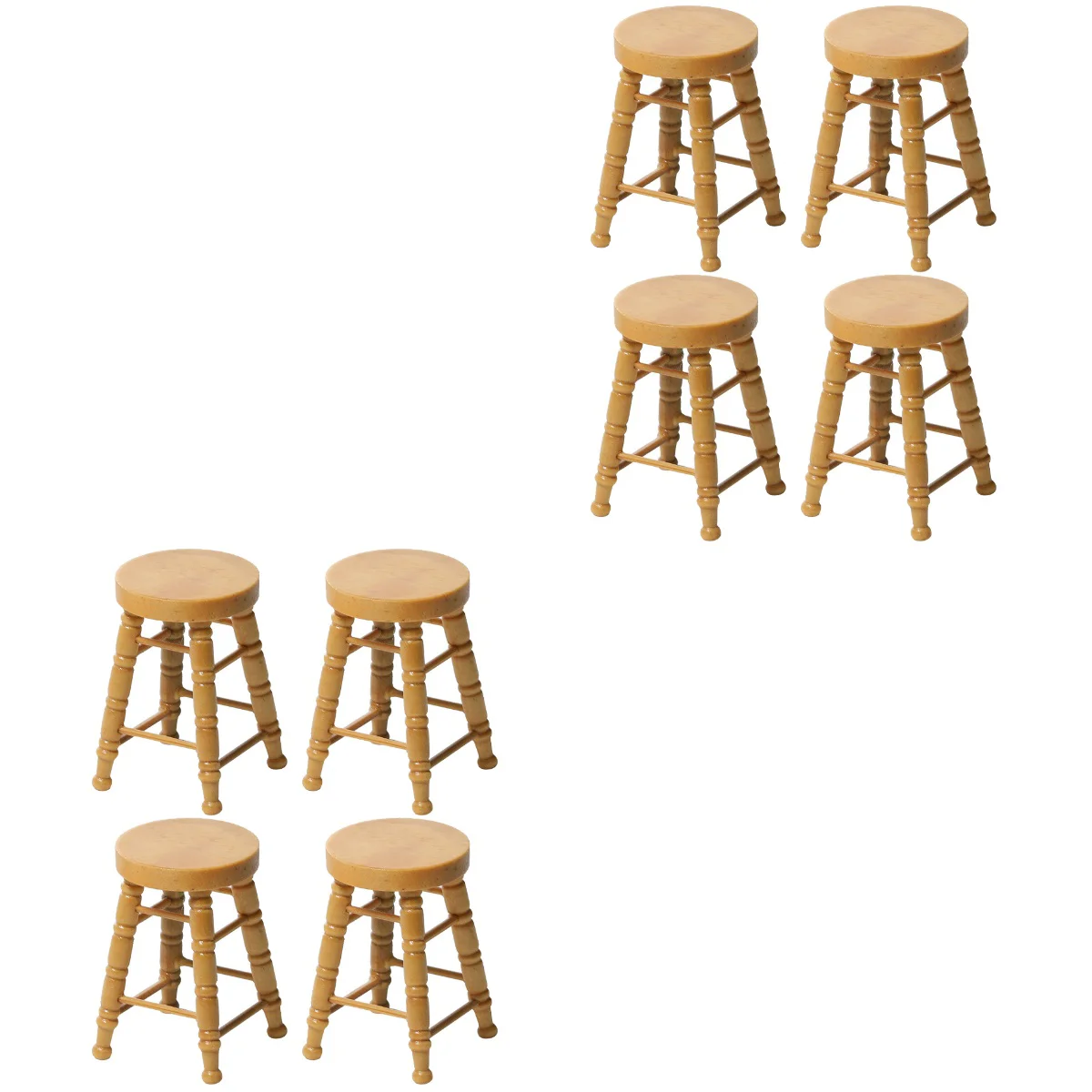 2 PCS Dollhouse Stool Khaki Mini Stools Children Toy Accessories Supplies Model Kid Wooden Ornament