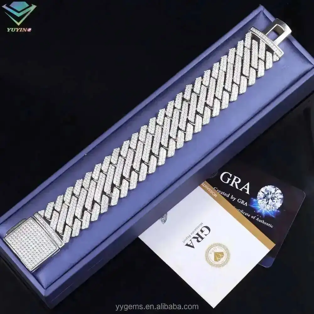 Yu Ying Gems Unique Design Jewelry 925 Silver Vvs Moissanite Watch Hip Hop Bracelet Iced Out Cuban Link Bracelet