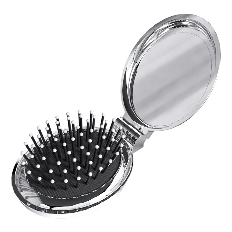 Light Luxury Electroplated Oval Folding Portable Anti-Static Massage Comb With Mirror Scalp Massage