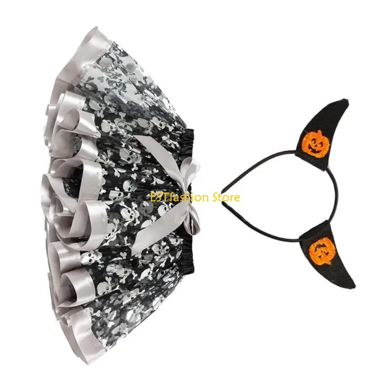 Y5GC Girl Halloween Dress Up Set Halloween Cosplay Costume Halloween Saia Headbaand