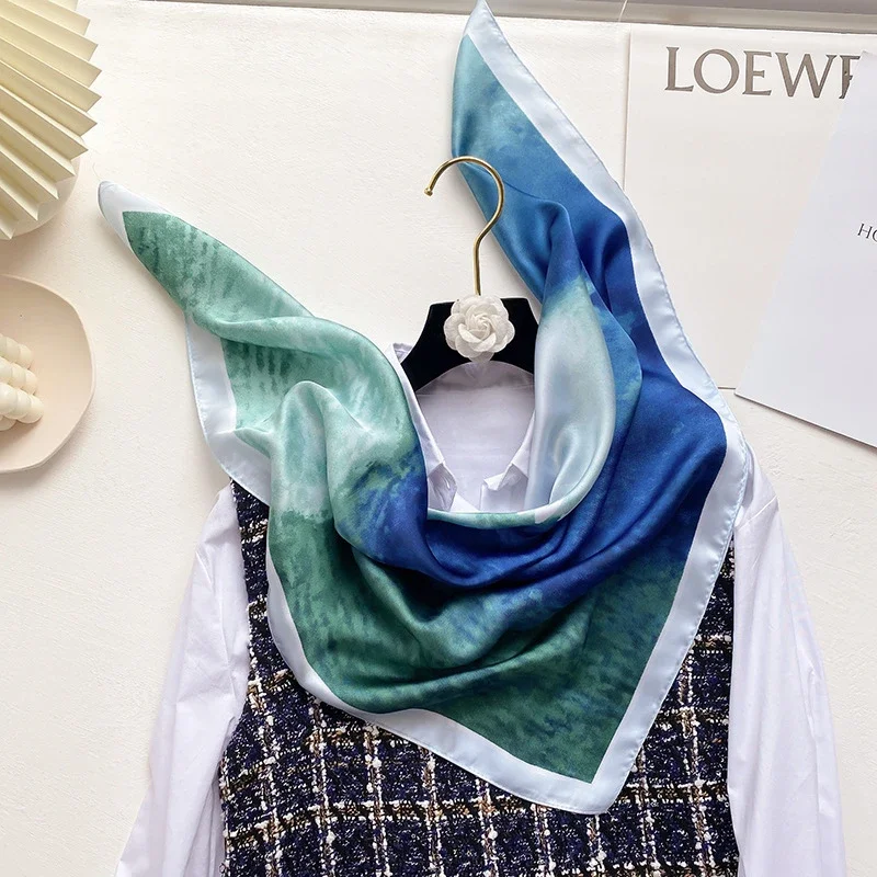 2023 Summer Luxury Brand Silk Scarf Square Women Shawls Wraps Fashion Office Lady Small Hair Neck Hijabs Foulard Bandana 70*70cm