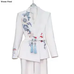 New 2024 Chinese Style White Blazer For Women Design Solid Medium Long Coat Office Female Overcoat Spring Autumn Blazers Ladies