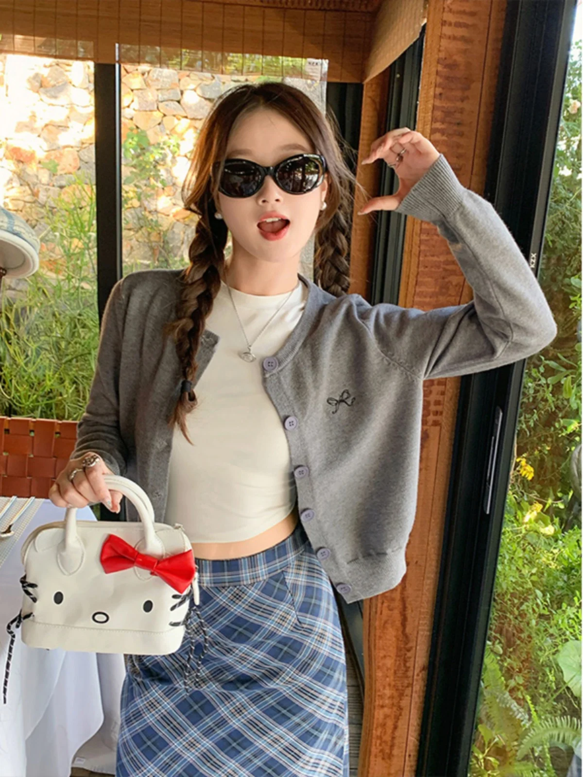 

ey Knitted Cardigan Women's ort Sve Long Sve Spring Autumn Soft Outerwear Top Sweet Sle Slim Fit Polyester Fiber