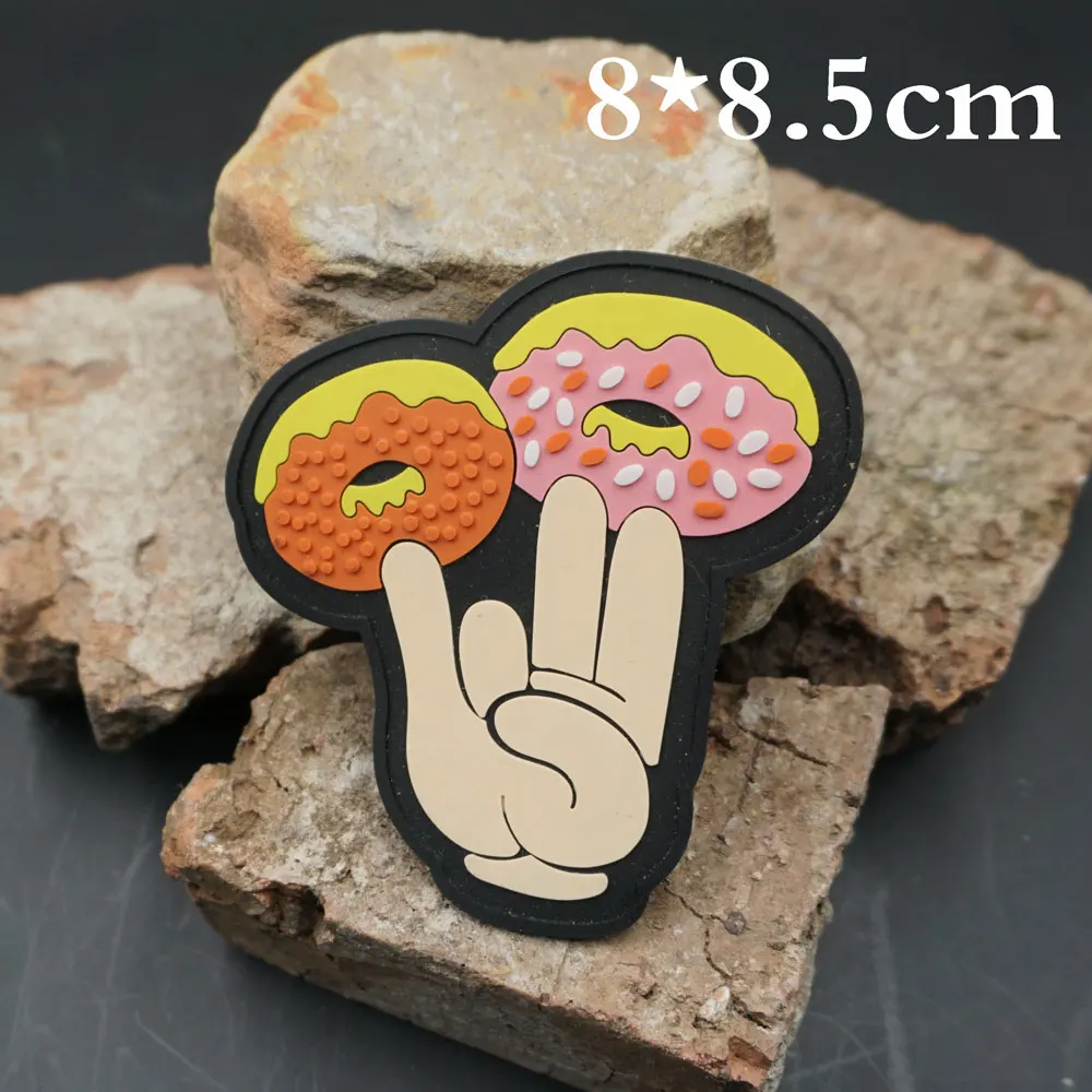 Finger donuts PVC Patches for Backpacks Clothing with Hook Backing A must-have for Hip Hop punk rock driver