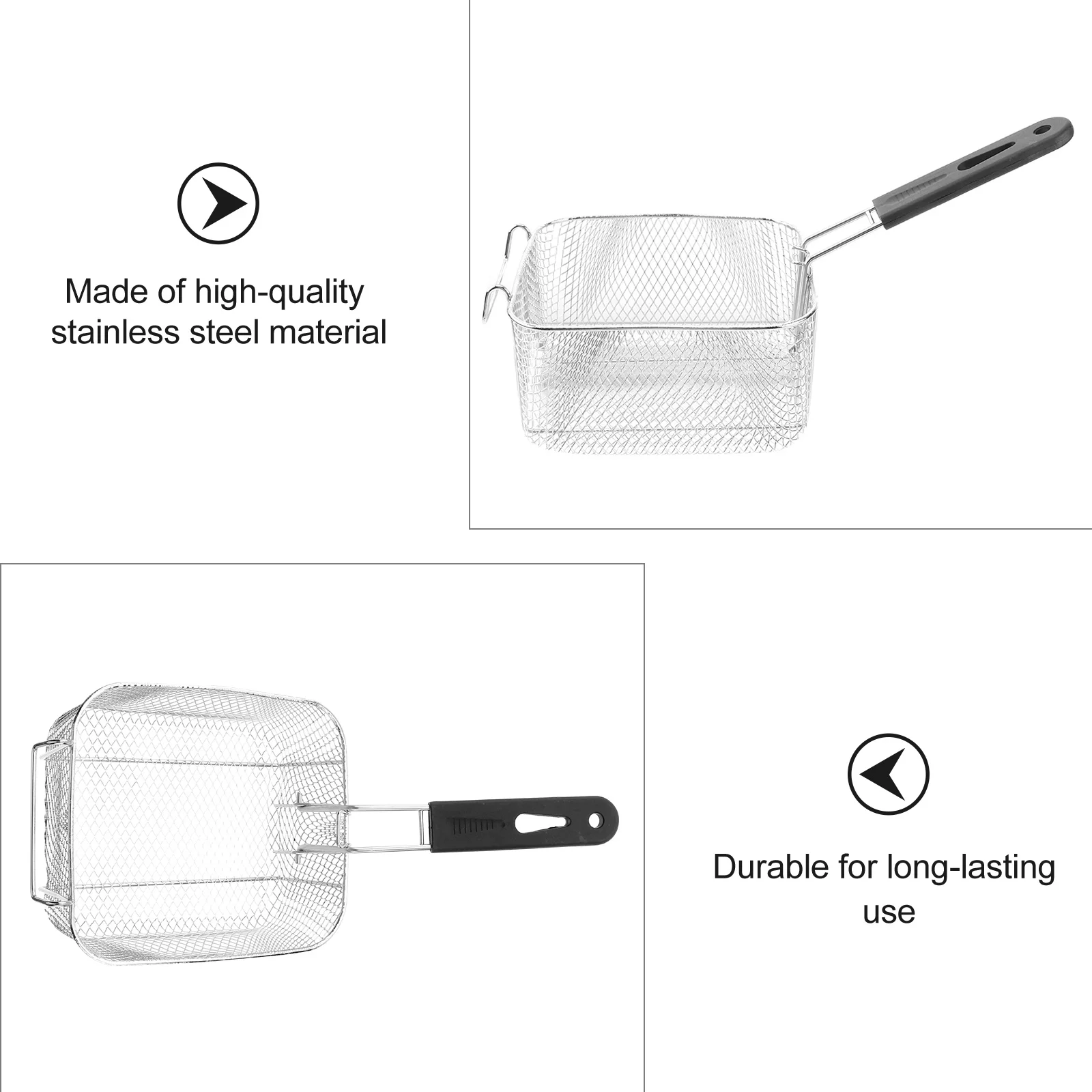 

Stainless Steel Deep Fry Basket Wire Mesh Strainer Removable Handle Frying Cooking Tool Silver Corrosion Resist