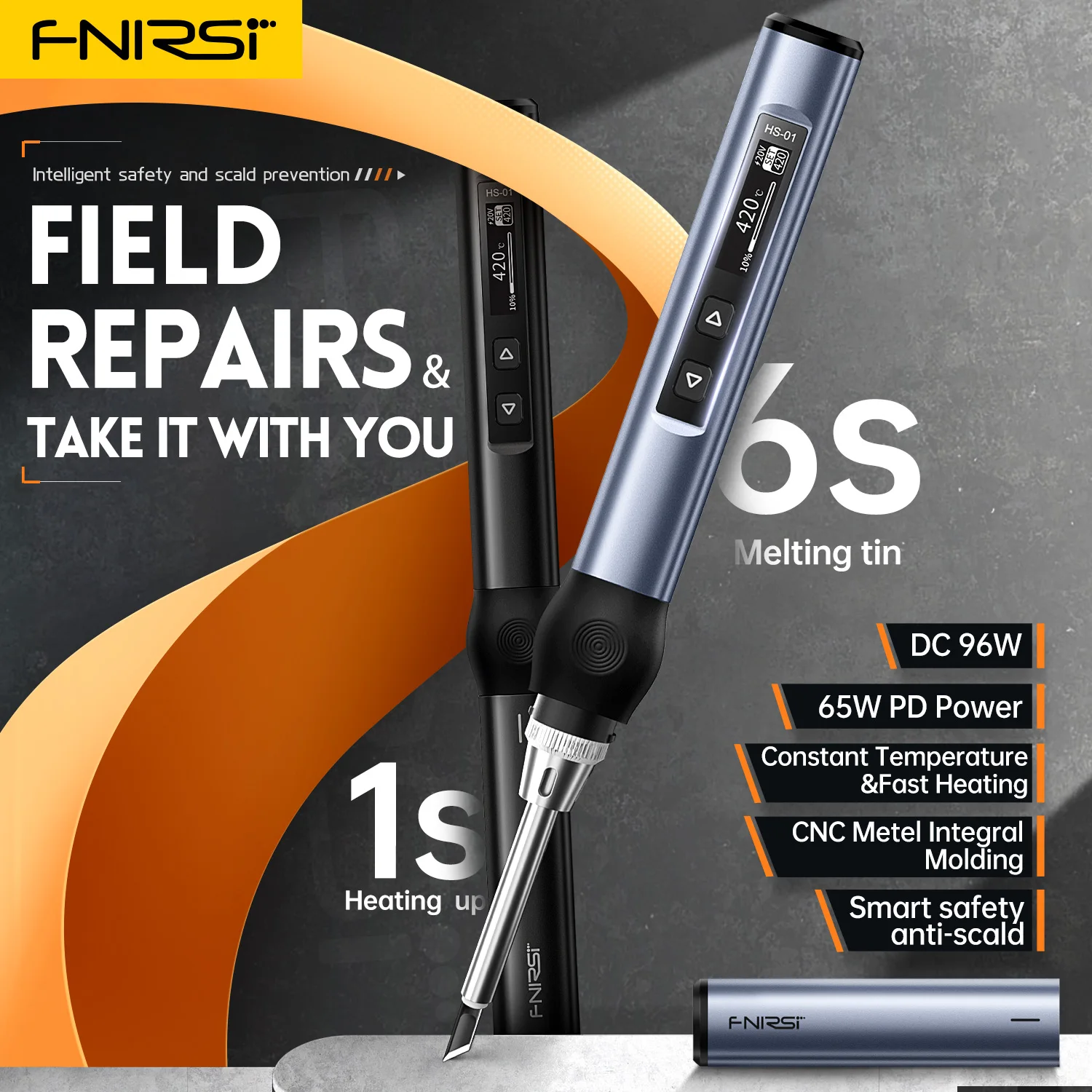 

FNIRSI HS-01 Smart Soldering Iron 65W Adjustable Fast Heating Portable