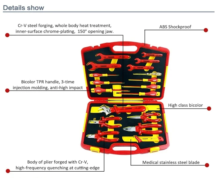 99LB004 Professional Finework Mechanic 1000V Hand 18PCS VDE Insulated Tool Kit