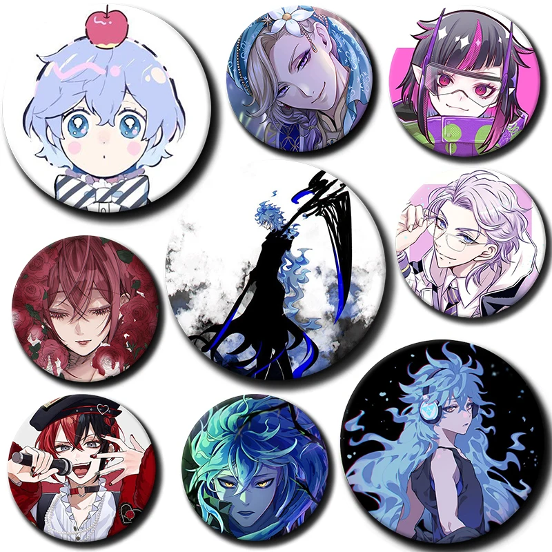 Round Anime Twisted Wonderland Enamel Pins Black and White Handmade Brooch Cartoon Cosplay Badge Jewelry Accessories Gifts 58mm