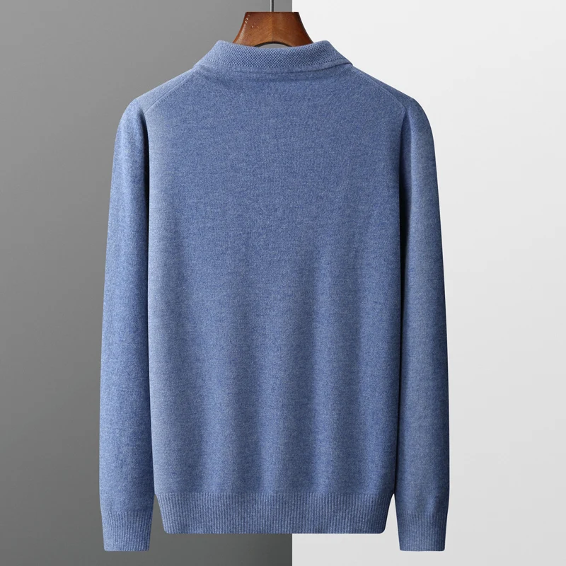2025 Men's Autumn And Winter 100% Merino Pure Wool Knitted Sweater Men's Business Casual Knitted Polo Collar Pullover Top YJ1815