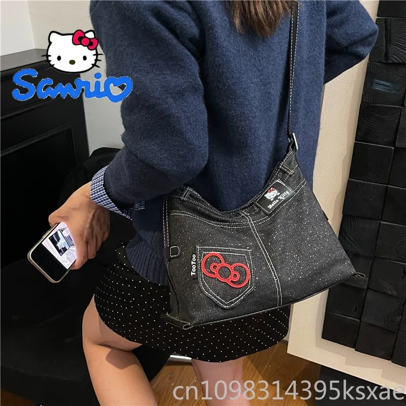 

Hello Kitty Luxury Crossbody Bag Purse Handbag for Women Girls Denim Large Capacity Shoulder Bag Cute Versatile Daily Use Travel