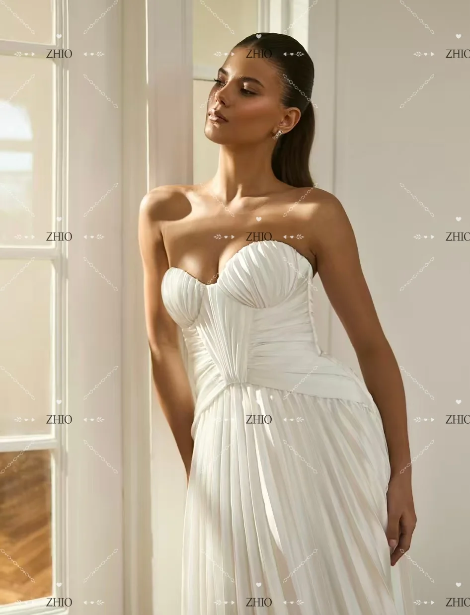 ZHIO فستان زفاف كلاسيكي مطوي على شكل قلب سويب تراين عاجي ساتان على شكل حرف a فستان زفاف نسائي مخصص أنيق فيستدو دي نوفيا #6