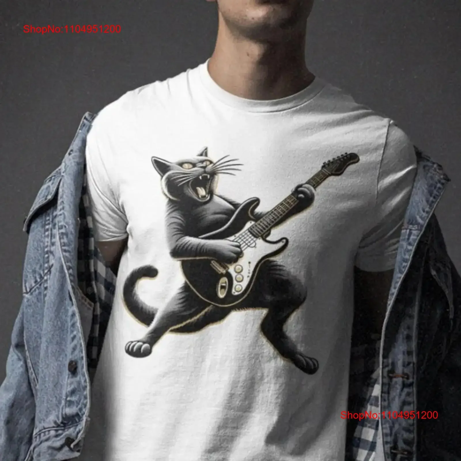 

Rock Cat Playing Electric Guitar T Shirt Player Lovers and Funny vintage Washed Versatile Slightly homme Comfortable streetwear