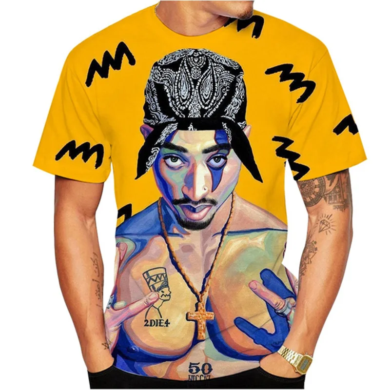 

2pac Tshirts Rapper Star 3D Print Summer Tees Streetwear Crew Neck Short Sleeve Casual Oversized Men Women T-shirt Clothes