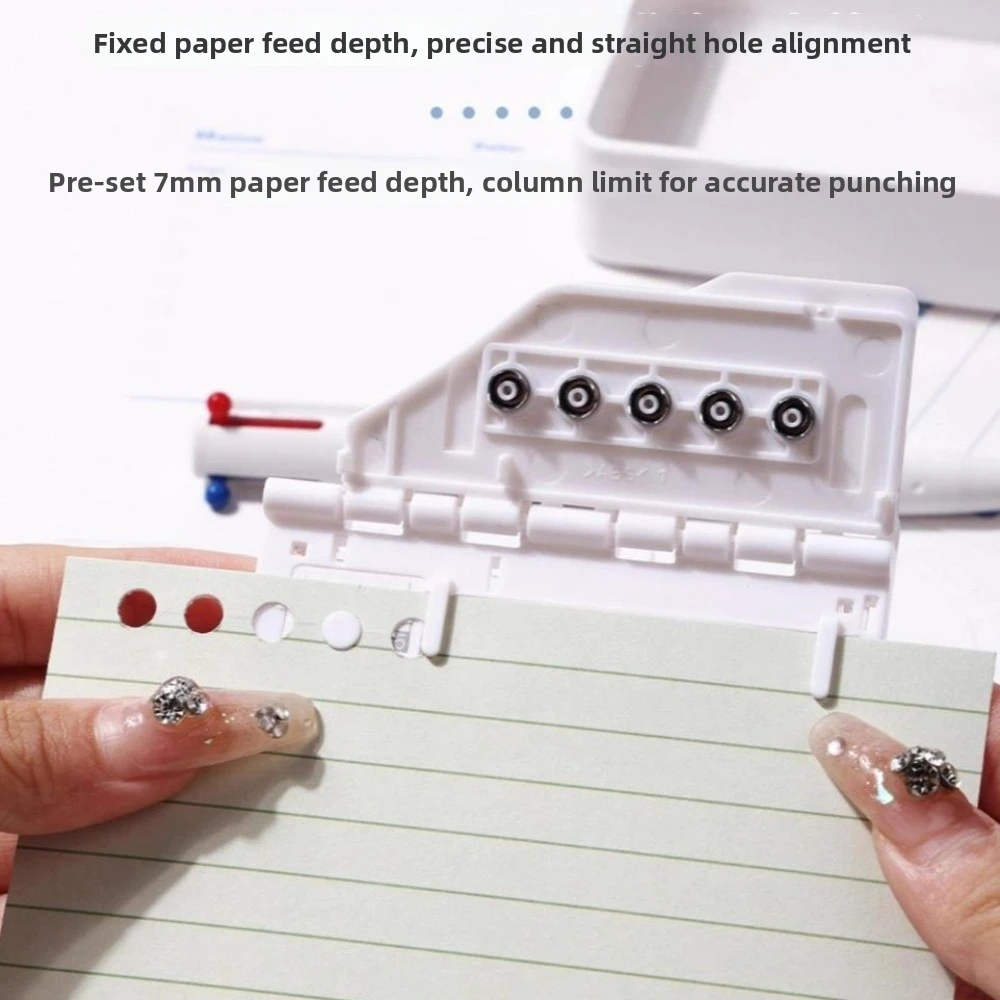 Portable 5-Hole Punching Machine Plastic Lightweight Paper Punch Tool Scrapbooking White Handcraft Making Tool Office School Use