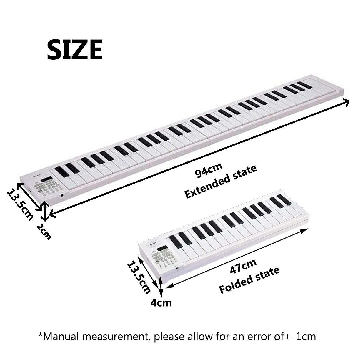 Miwayer Portable Electronic Keyboard – 61 Keys, Foldable, LED Display, Record/Playback, White or Black, with Carry Bag