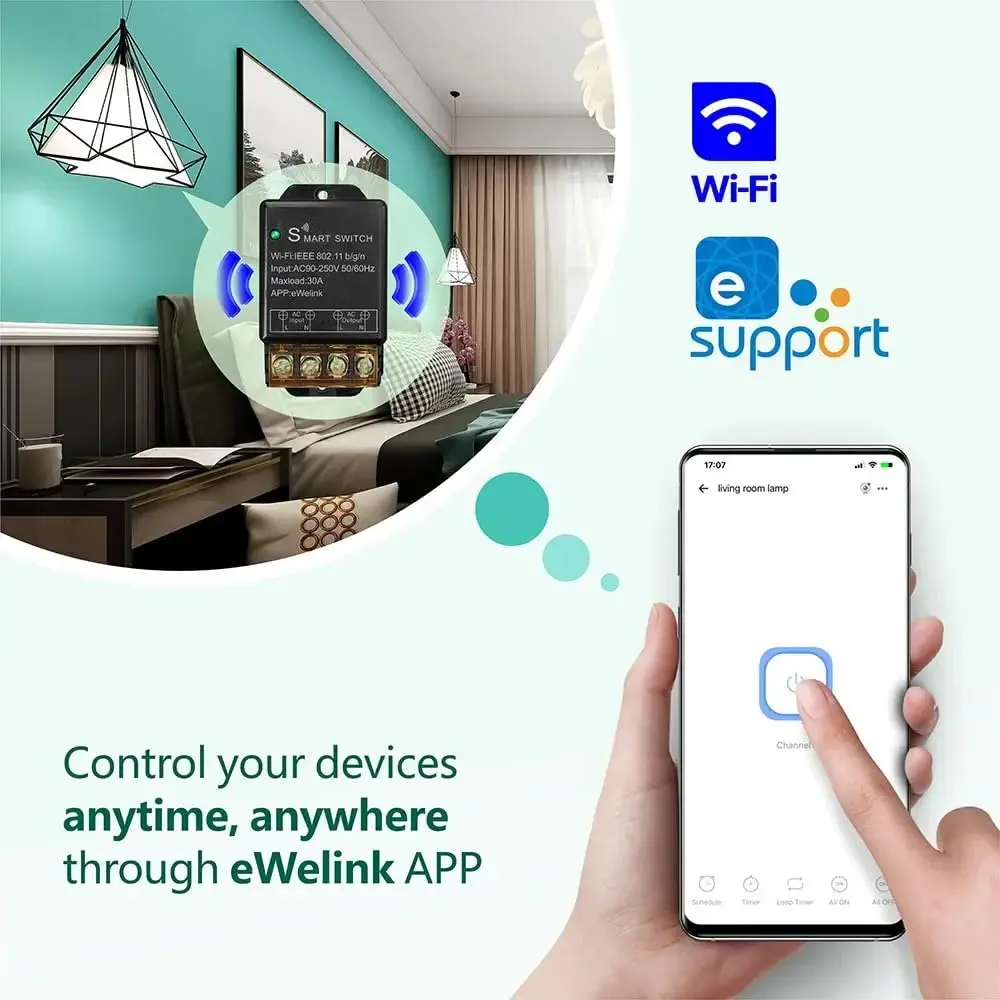 Ewelink Smart WiFi Switch 30A High Power Controller Motor Relay Module Timing Voice Control With Alexa Google Home