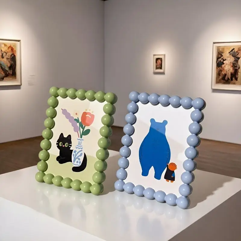 Cute Creamy Bubble Photo Frame Tabletop Display 6-Inch Creative Decor Doping Cartoon Beaded Photo Tabletop