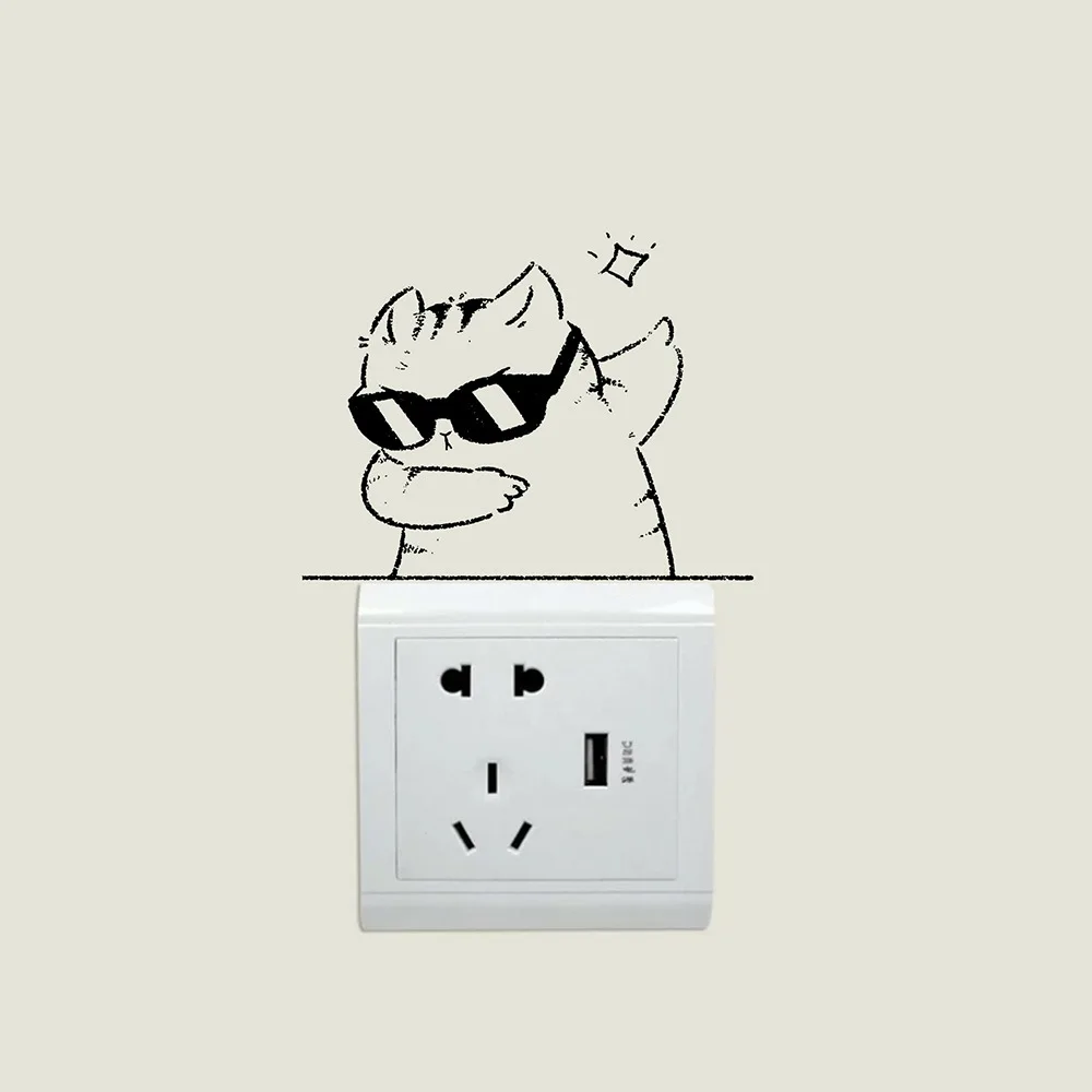 Naklejka na przełącznik okulary przeciwsłoneczne, dekoracja ścienna do sypialni małego grubego kota, papier samoprzylepny, urocza naklejka z PVC 5,12 cala/13 cm