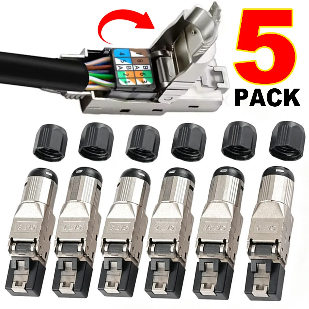 Cat8 Cat7 Cat6A RJ45 Connector Toolless Shielded Reusable Termination Plug Shielded RJ45 Cat6A/7/8 Connectort for Ethernet Cable