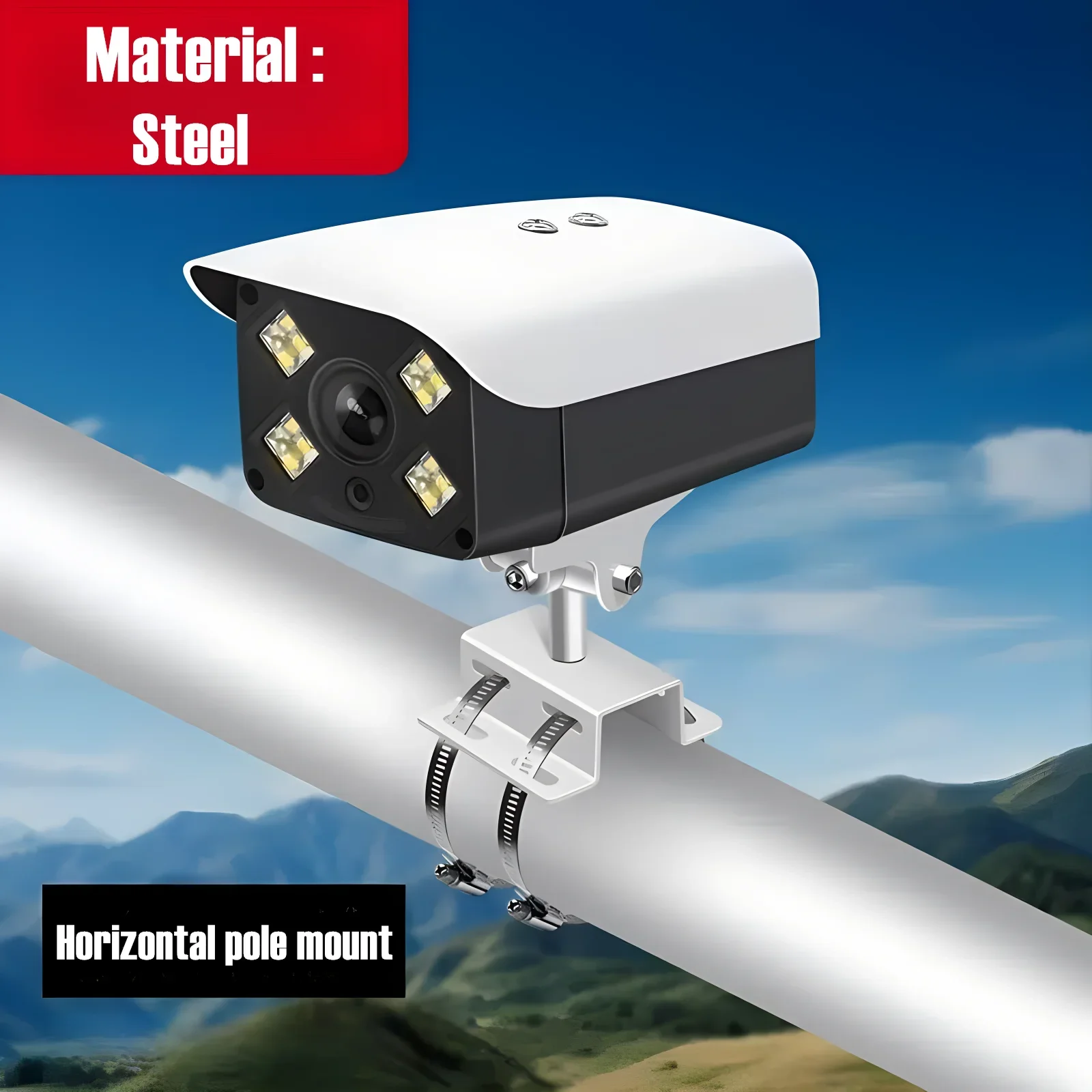 Aço branco Duckbill Universal Joint Bullet CCTV Camera Wall Mount Bracket, Pólo Horizontal Vertical Mount, Crossbar Clamp Bracket