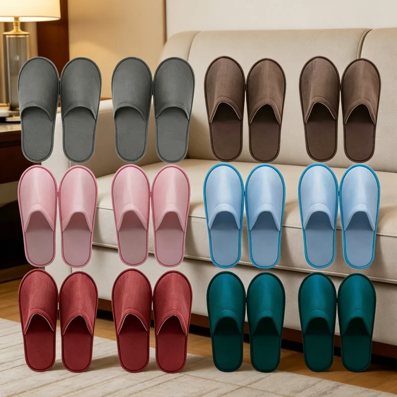 Four Season Set Closed Toe Non-slip Hotel Slippers Women Indoor Disposable Sanitary Bathroom Slides Men Guest Travel Slippers