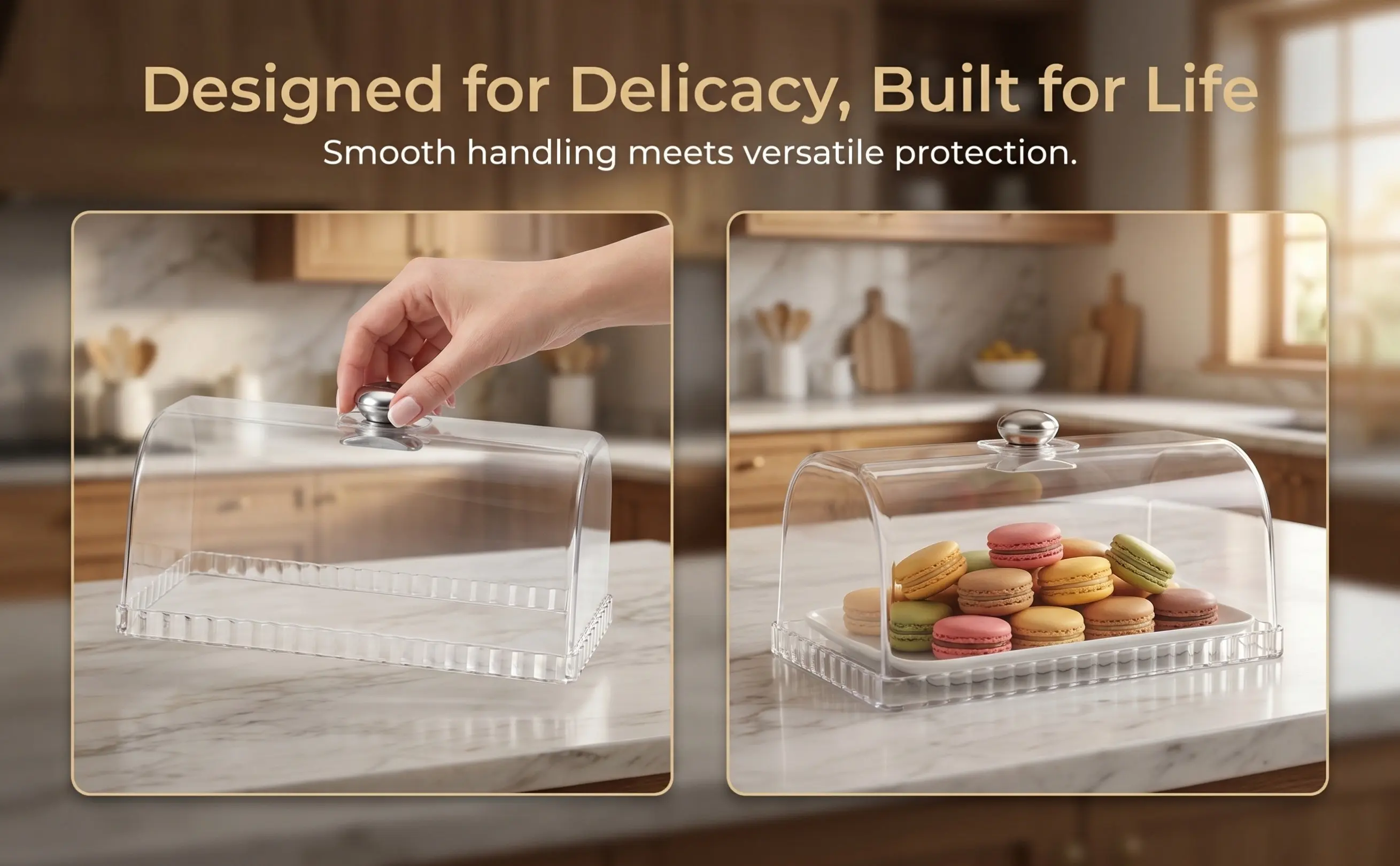Transparent Cake Display Stand with Stainless Steel Handle – Dessert Cover for Baking, Bakery & Home Use