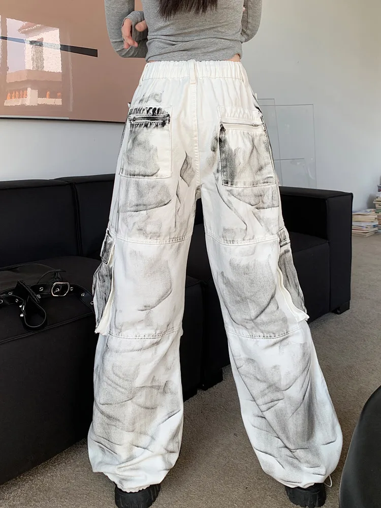 2023 Ropa Grunge Y2K Streetwear White Baggy Cargo Jeans Pants For Women Clothing Straight Loose Lady Hip Hop Harajuku Trousers