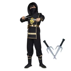 Deluxe Ninja Costume for Kids Black Ninja Costume for Boys Halloween Ninja Costume Dress Up with Plastic Accessories