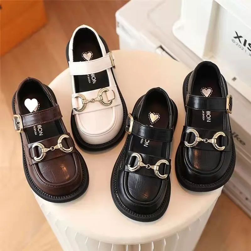 Girls Shoes 2024 Spring and Autumn New Children's Black Soft Sole British Style Primary School Single Shoes