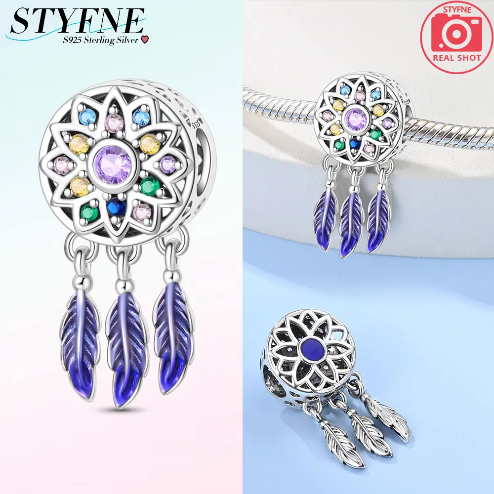 Charms Silver 925 Colorful Dream Catcher Pendant Beads Fit Charms Plata 925 Original Bracelet Beads Women Jewellery Making