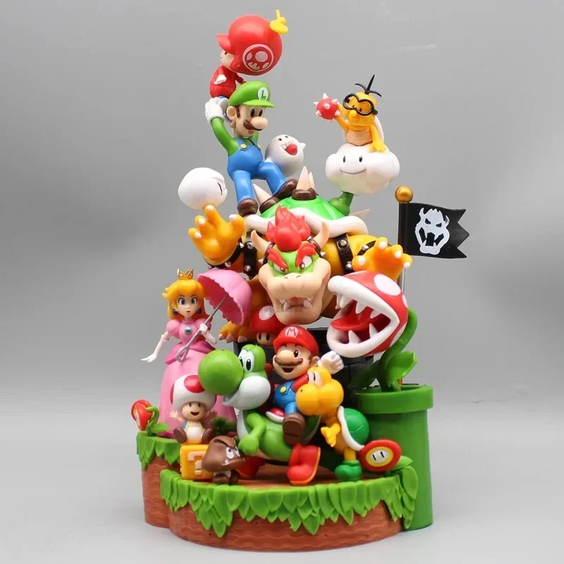 

28cm Super Mario Bros Family Portraits Figure Super Mario Bros Anime Figures Plumber Statue Figurine Action Model Doll Toys Gift