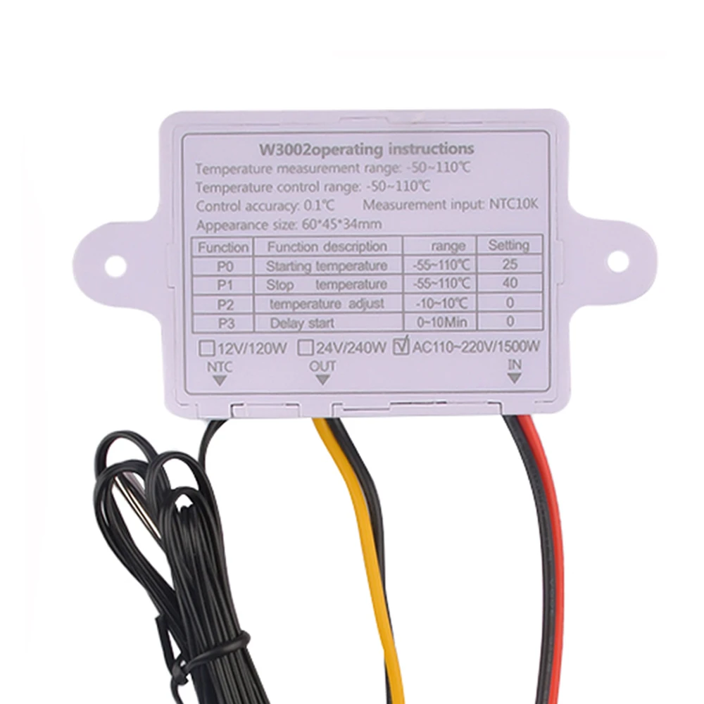 W3002 Digital Temperature Controller Microcomputer Thermostat Thermoregulator Heat Cool Temp Thermostat Control Switch 12V/220V