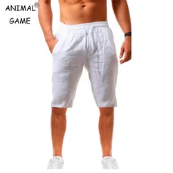 Summe Men's Linen Cotton Shorts Pants Male Breathable Solid Color Trousers Fitness Streetwear 3XL