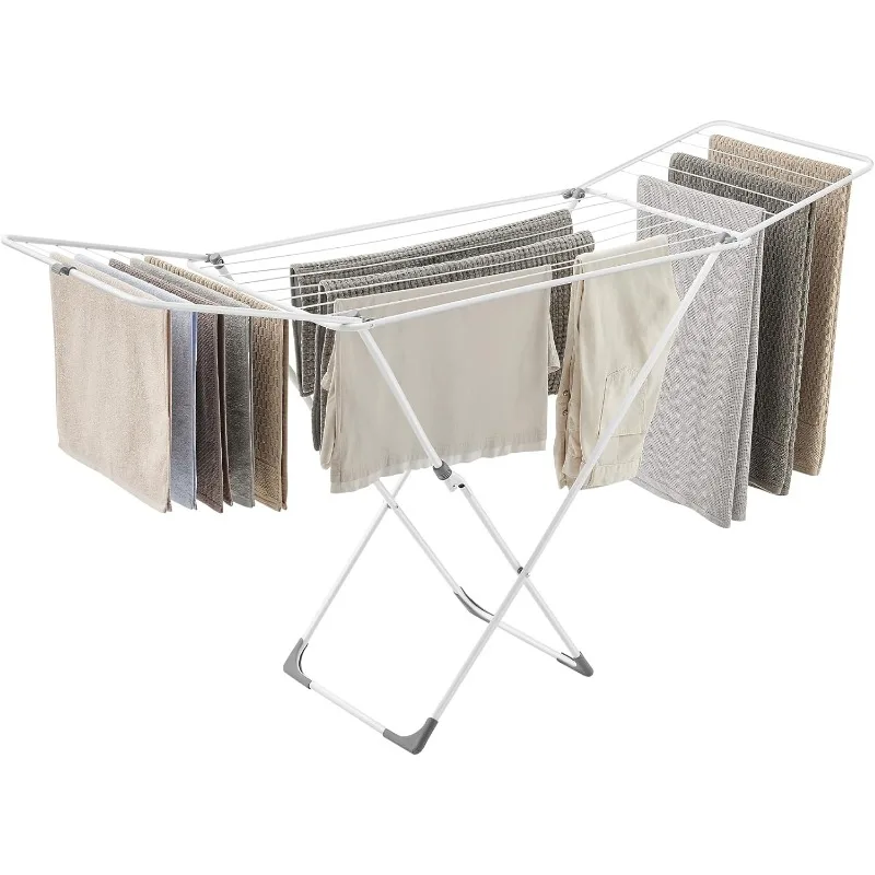 

Clothes Drying Rack, Metal Laundry Drying Rack, Foldable, Space-Saving, Free-Standing Airer, with Gullwings, Indoor Outdoor