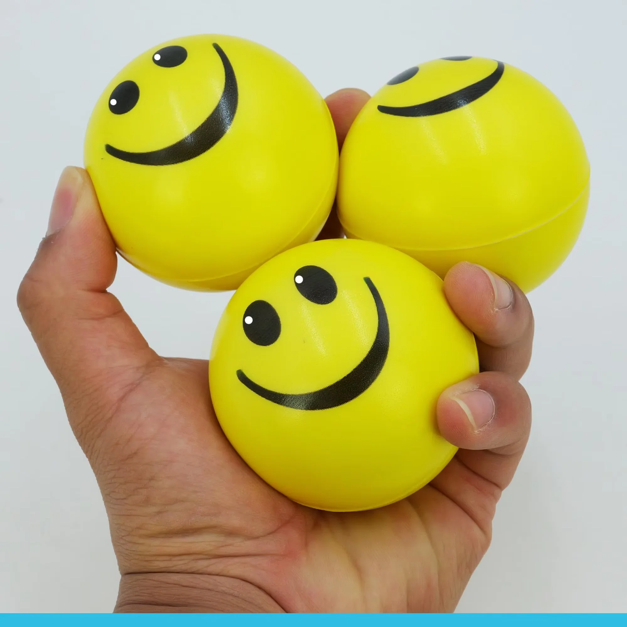 ลูกบอลบีบลดความเครียด หน้ายิ้มสีเหลือง แพ็ค 3 ลูก - ของเล่นบีบสำหรับผู้ใหญ่/วัยรุ่น/เด็ก ของเล่นบีบคลายเครียด
