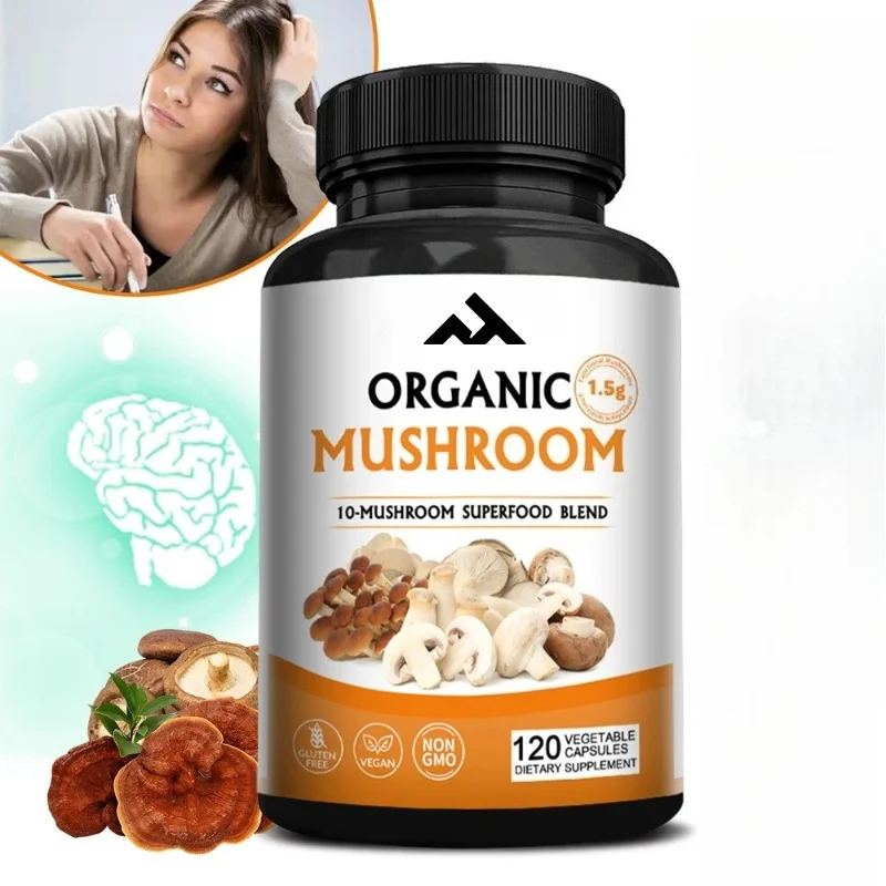 Mushroom Complex - with Lingzhi, Promotes Brain Health, Boosts Immune Function, and Helps Enhance Memory and Concentration