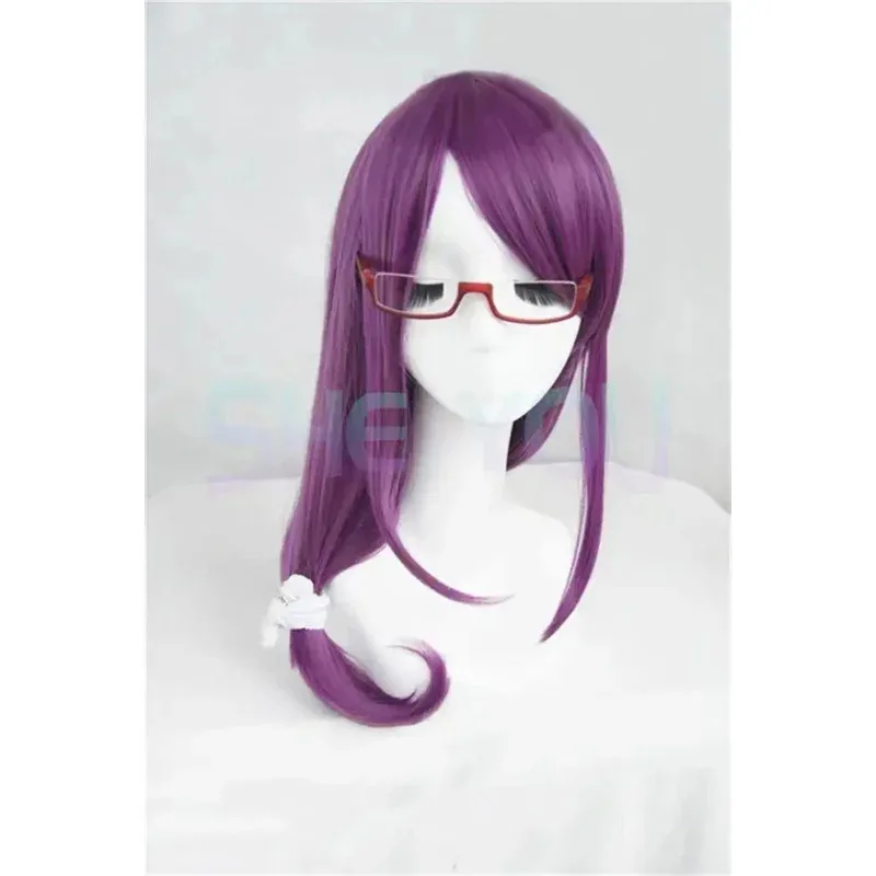 Tokyo Ghoul Guru Rize Kamishiro Long Wavy Purple Heat Resistant Synthetic Hair Cosplay Wig Cap Glasses