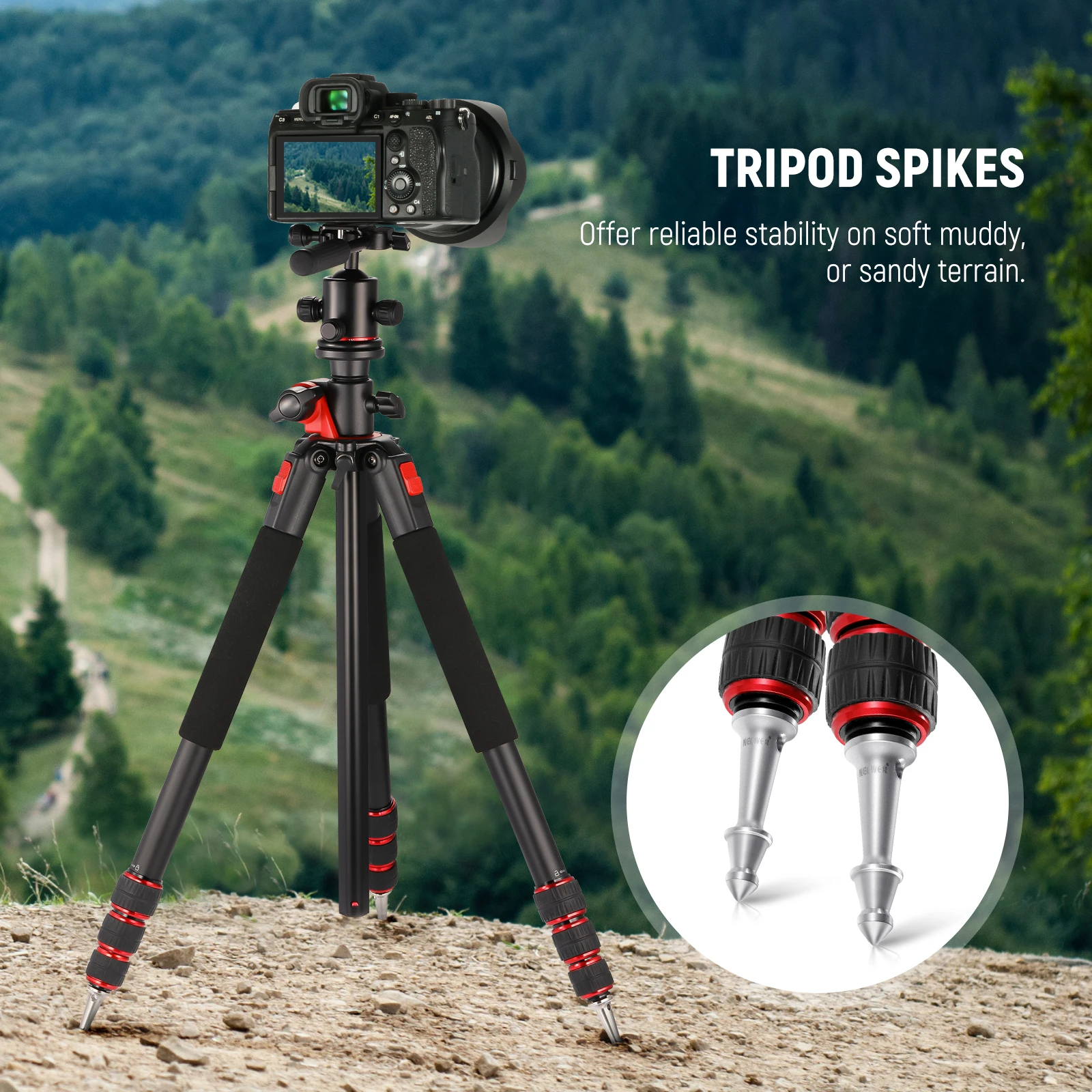 NEEWER 3 PCS Tripod Long Spike Rubber Feet, Non Slip Tripod Feet for Uneven Ground, 3/8