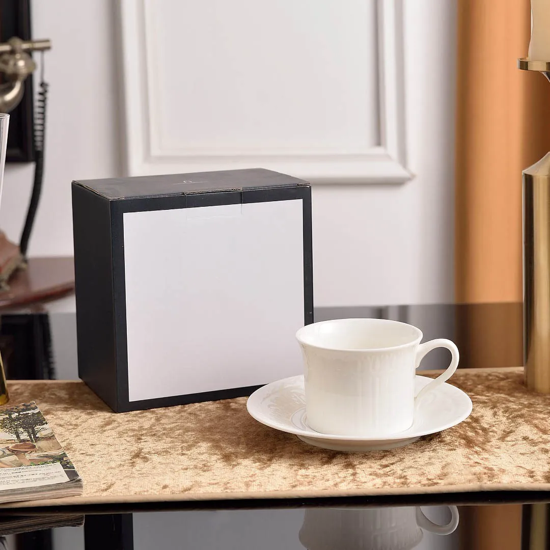 

Embossed Ceramic Coffee Cup and Saucer Set White Nordic Minimalist Classic for Home Restaurant Kitchen Dinner Plate Bowl Mug