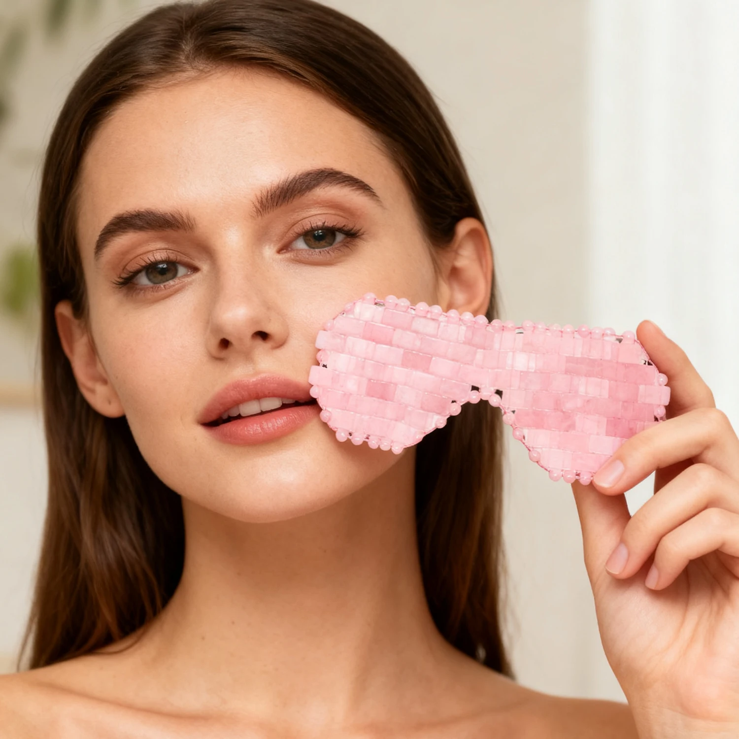 

Маска для глаз из розового кварца Охлаждающая маска для глаз 100% полностью натуральная кристаллическая маска для лица Слохких глаз Многоразовая горячая или холодная маска для ухода за кожей