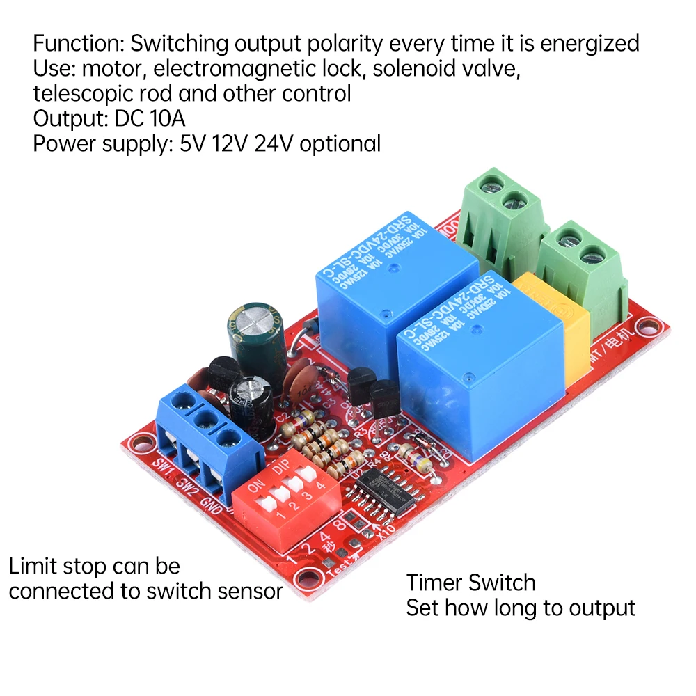 5V/12V/24V tablica przekaźnikowa sterownik silnika DC do przodu wyłącznik wyłącznika wyłączania biegu wstecznego elektryczne kurtyny automatycznego